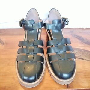 Seychelles Cenematic Heel Black Leather Strappy Sandals Size 9